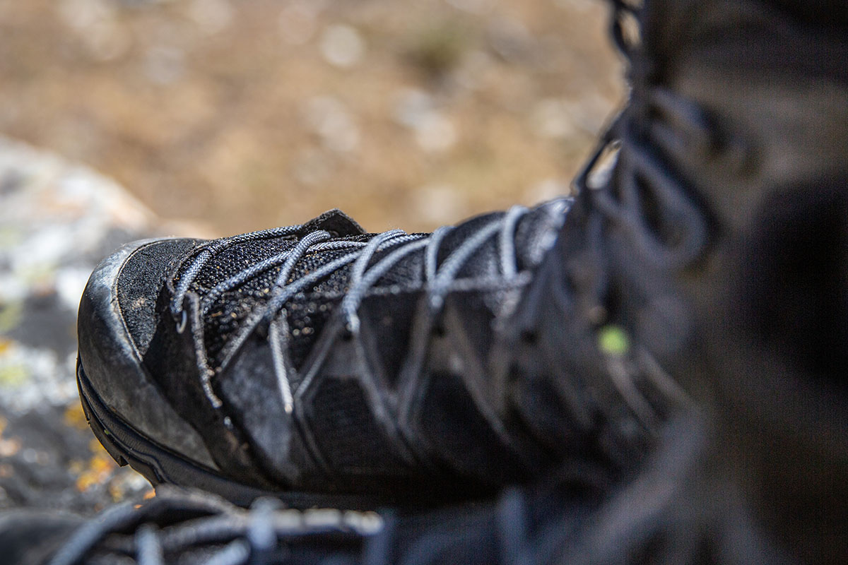 Salewa Mountain Trainer Lite Mid GTX hiking boot (lower eyelet closeup)
